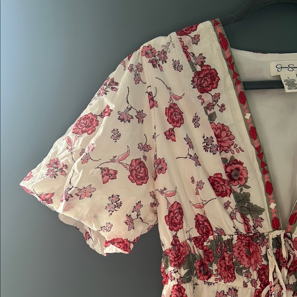 Jessica Simpson Pink Red Ruffled Wrap Midi Dress - Picture 3 of 8